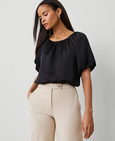 Ann Taylor Bubble Hem Top Size XS Black Women's