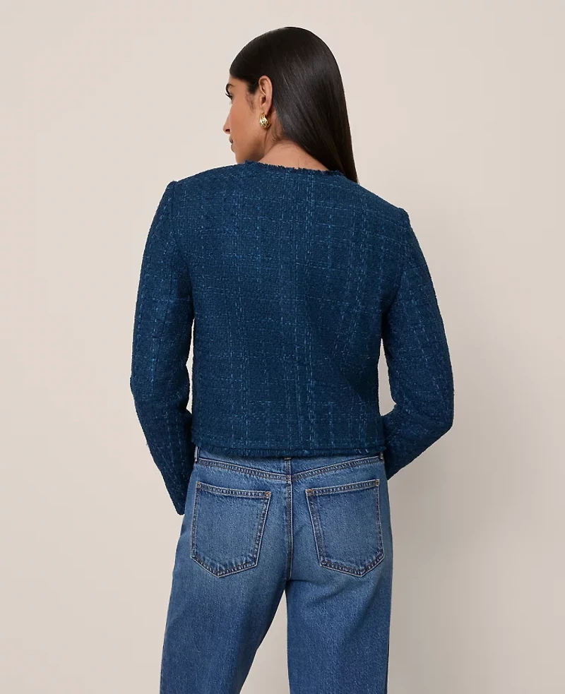 Ann Taylor The Cropped Crew Neck Jacket Tweed Moonlit Backdrop Women's