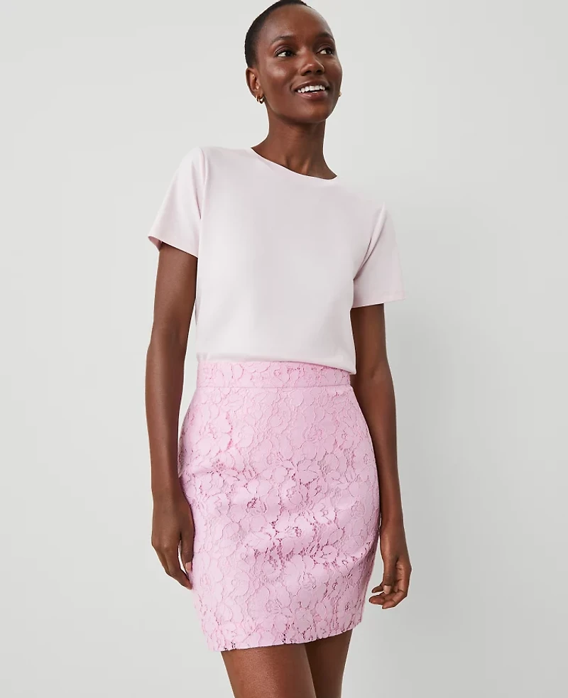 Ann Taylor Petite Floral Lace Skirt Pink Hollyhock Women's