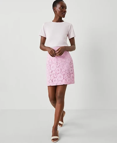 Ann Taylor Petite Floral Lace Skirt Pink Hollyhock Women's