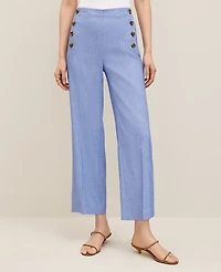 Ann Taylor The Sailor Grace Straight Pant Linen Blend Blue Grotto Women's