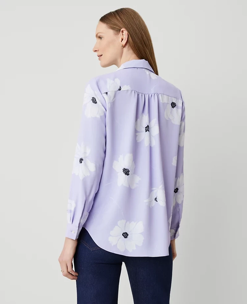 Ann Taylor Floral Camp Shirt Size XS Lilac Bud Women's