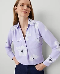 Ann Taylor Floral Camp Shirt Size XS Lilac Bud Women's