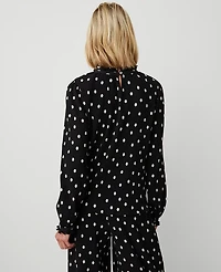 Ann Taylor Petite Dotted Ruffle Popover Top Black Women's
