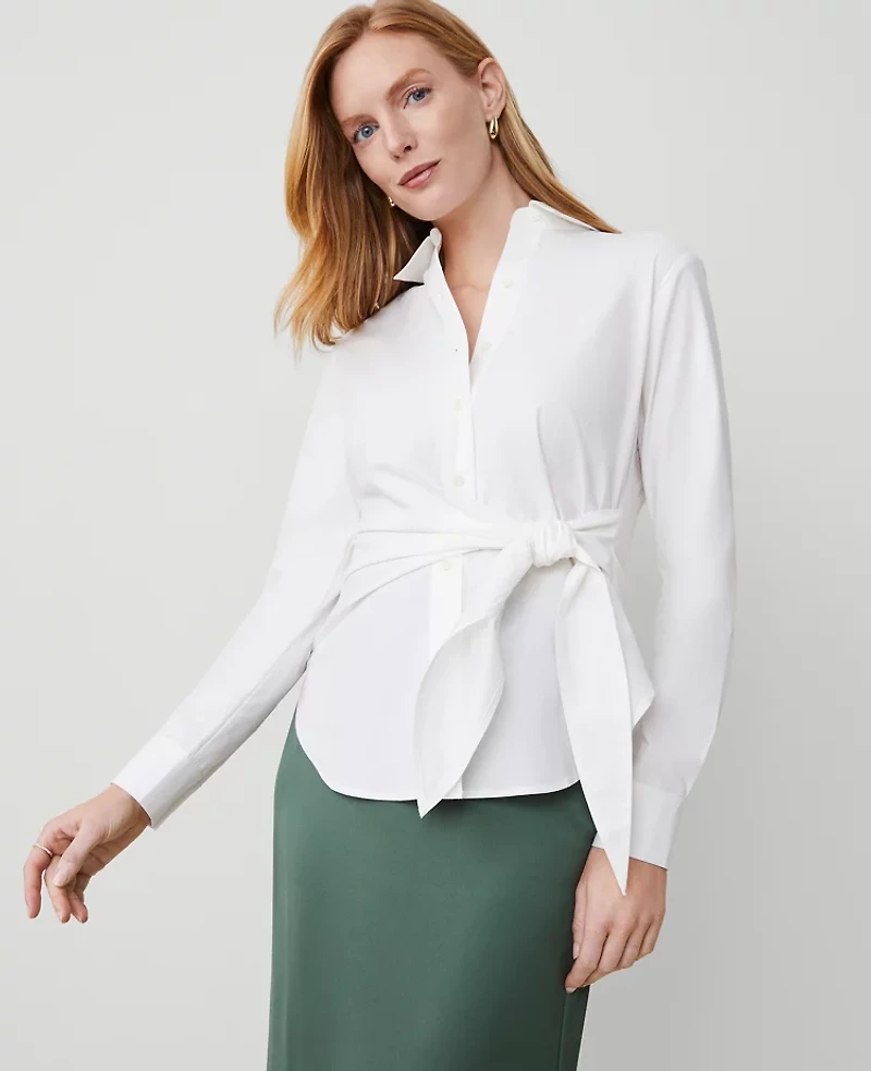 Ann Taylor Petite Side Tie Shirt Size 2XS White Women's