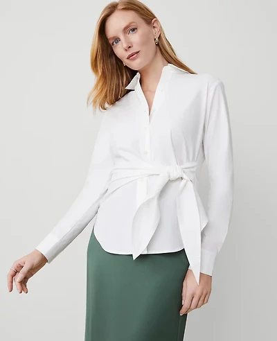 Ann Taylor Petite Side Tie Shirt Size 2XS White Women's