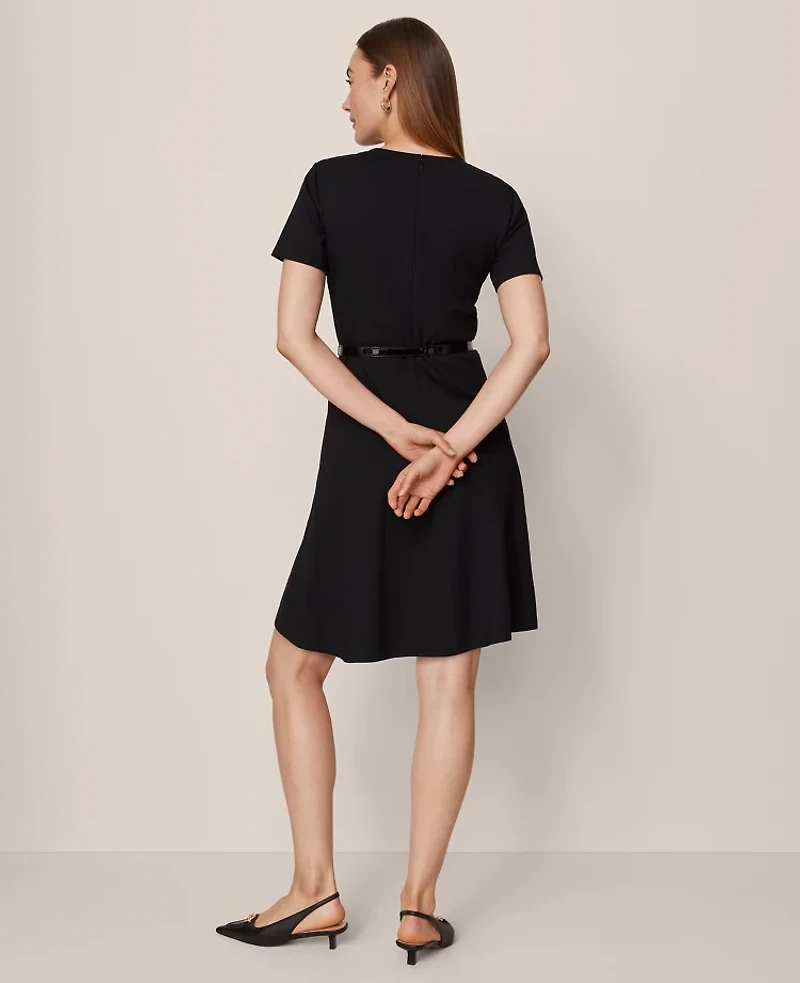 Ann Taylor Crew Neck Belted Flare Dress Women's