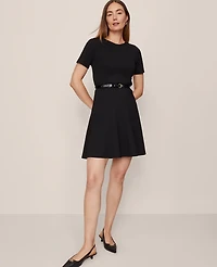 Ann Taylor Crew Neck Belted Flare Dress Women's