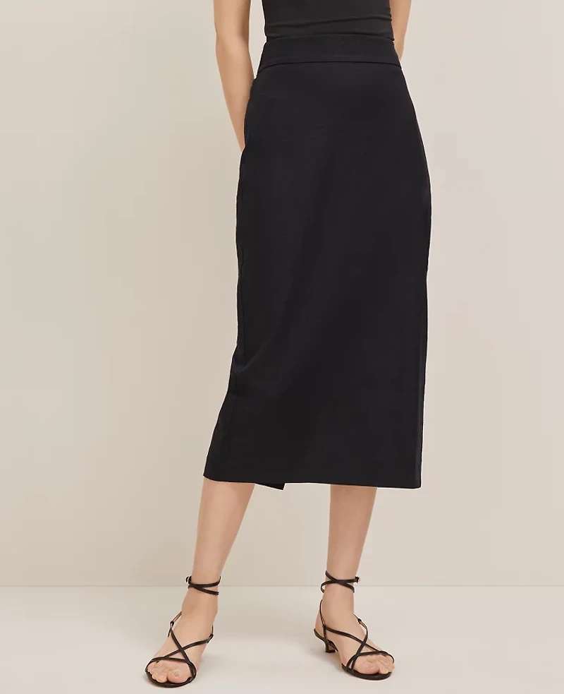 Ann Taylor The Petite Linen Blend Clean Midi Skirt Women's