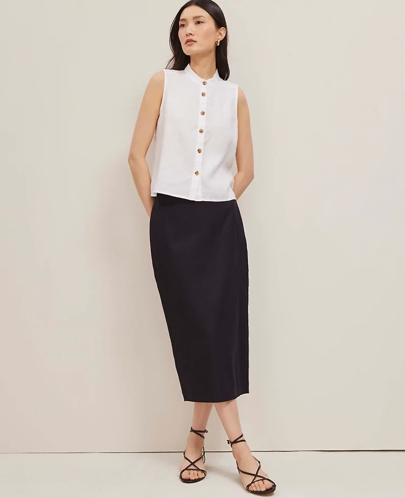 Ann Taylor The Petite Linen Blend Clean Midi Skirt Women's