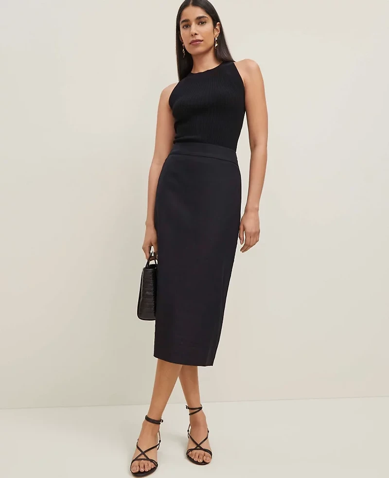 Ann Taylor The Petite Linen Blend Clean Midi Skirt Women's