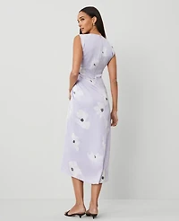 Ann Taylor Petite Floral Ruched Flare Dress Size 6 Lilac Bud Women's