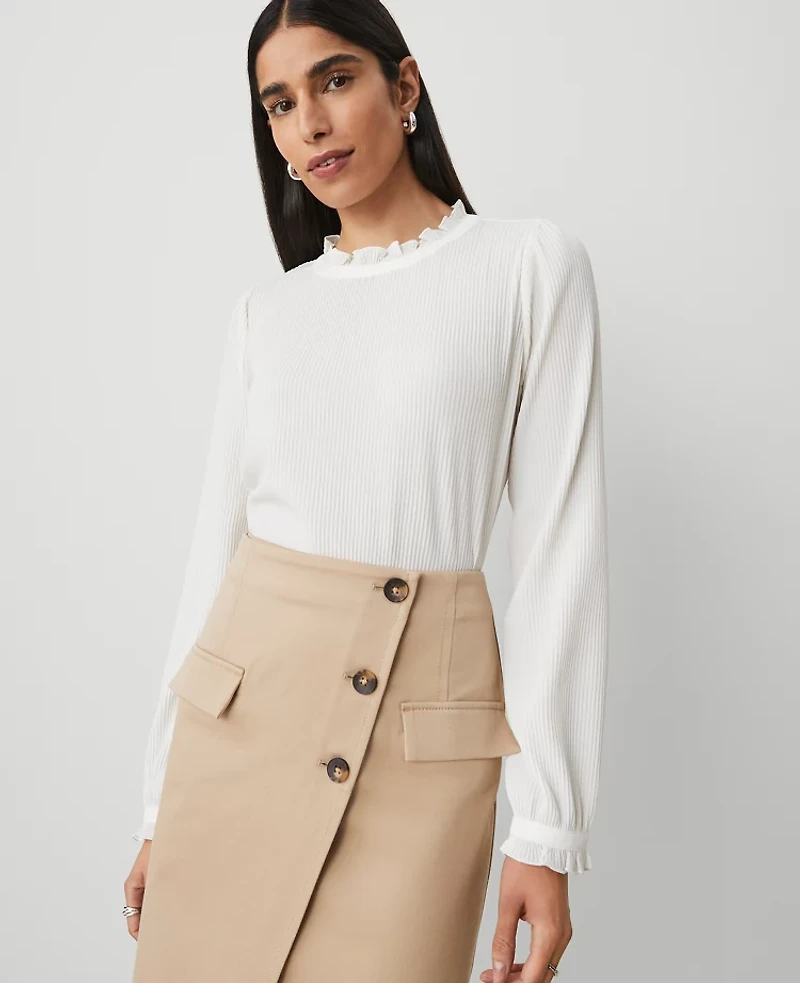 Ann Taylor Petite Ruffle Blouson Sleeve Popover Top Women's