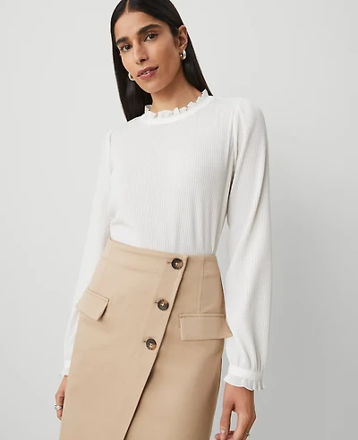 Ann Taylor Petite Ruffle Blouson Sleeve Popover Top Women's