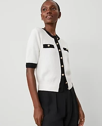 Ann Taylor Contrast Stitch Cardigan Size XL White/Black Multi Women's