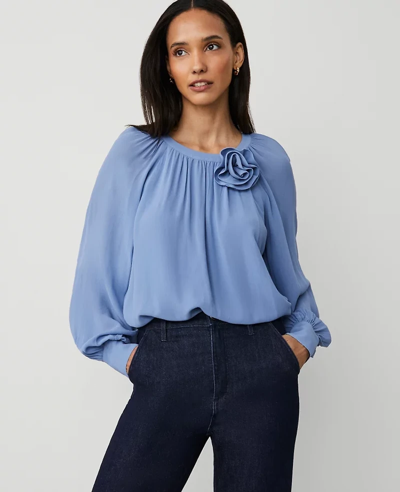 Ann Taylor Petite Rosette Raglan Top Colony Blue Women's