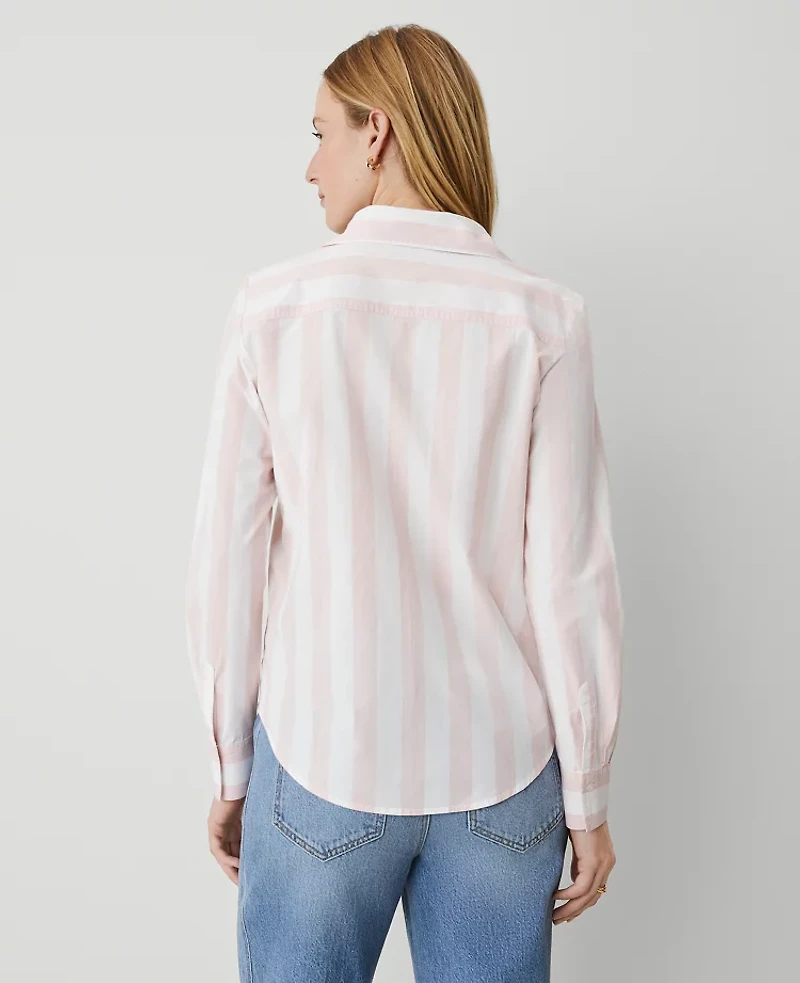 Ann Taylor Petite Weekend Collection Striped Pocket Blouse Size XS Soft Blush Women's