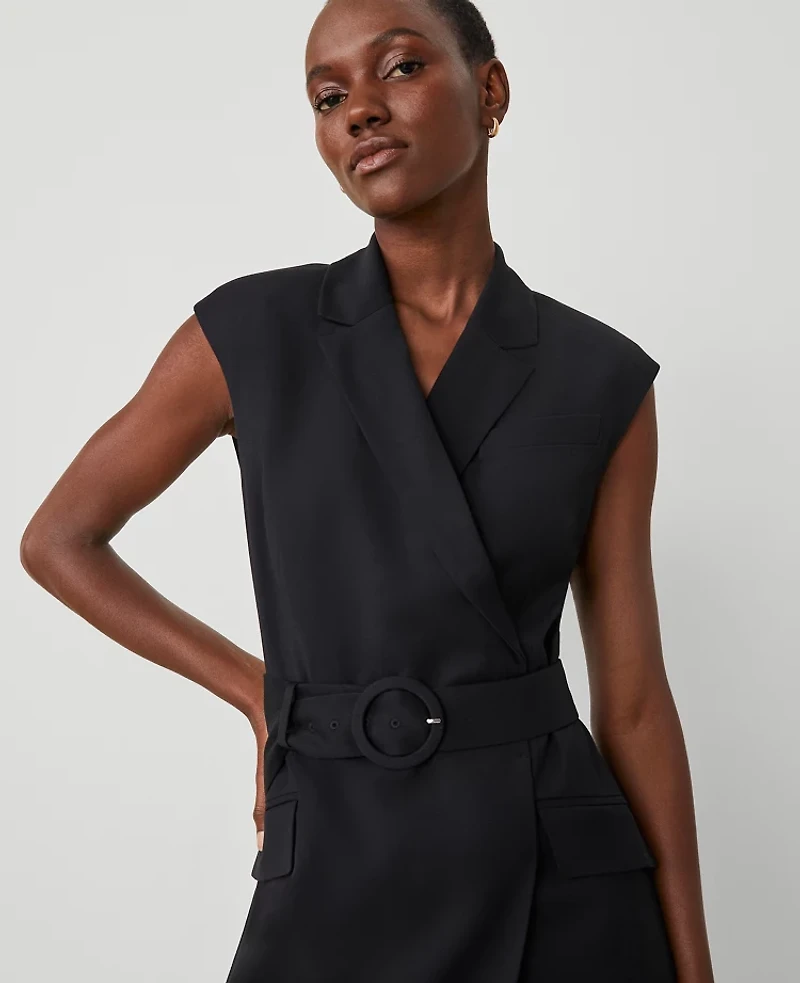 Ann Taylor Petite Lapel Sheath Dress Black Women's