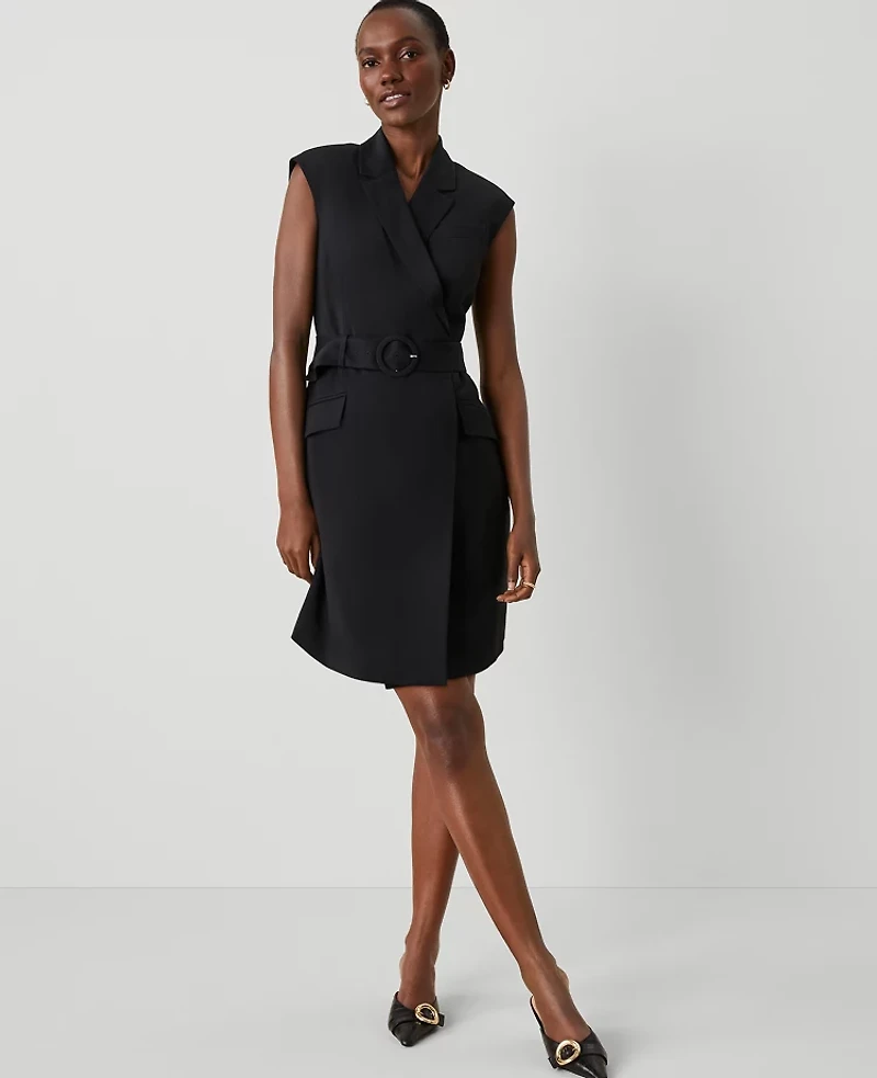 Ann Taylor Petite Lapel Sheath Dress Black Women's