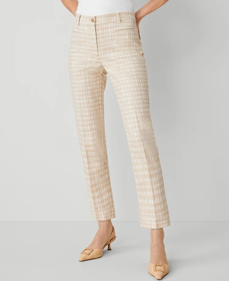 Ann Taylor The Petite Relaxed Cotton Crop Pant Plaid Toasted Oat Women's