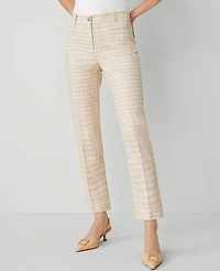 Ann Taylor The Petite Relaxed Cotton Crop Pant Plaid Toasted Oat Women's