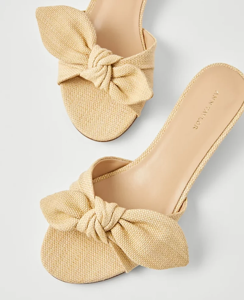 Ann Taylor Bow Straw Kitten Heel Sandals Natural Women's