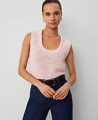 Ann Taylor Petite Weekend Collection Open-Stitch Sweater Shell Top Size XS Soft Blush Women's