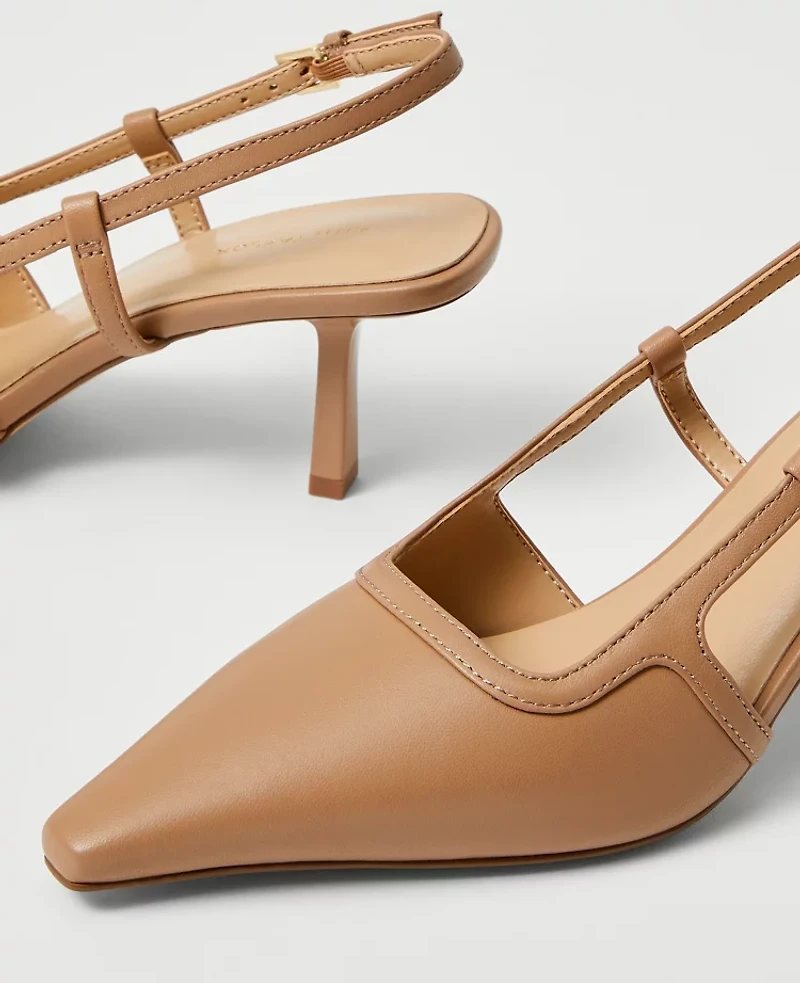 Ann Taylor Leather Nip Toe Slingback Pumps Size 9 Desert Sand Women's