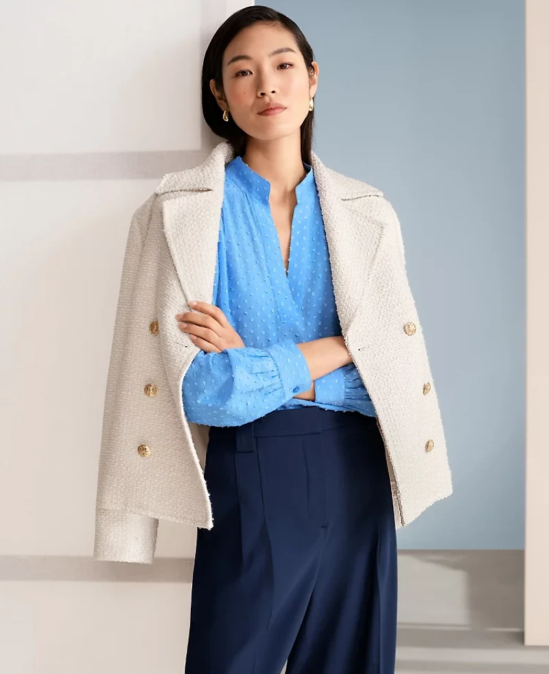 Ann Taylor Tweed Double Breasted Peacoat Winter White Women's