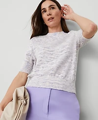 Ann Taylor Petite Textured Wedge Sweater Size Large Pink/Blue Combo Women's
