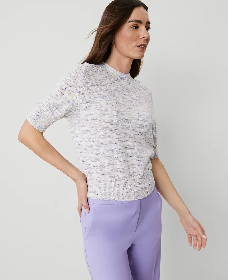 Ann Taylor Petite Textured Wedge Sweater Size Large Pink/Blue Combo Women's