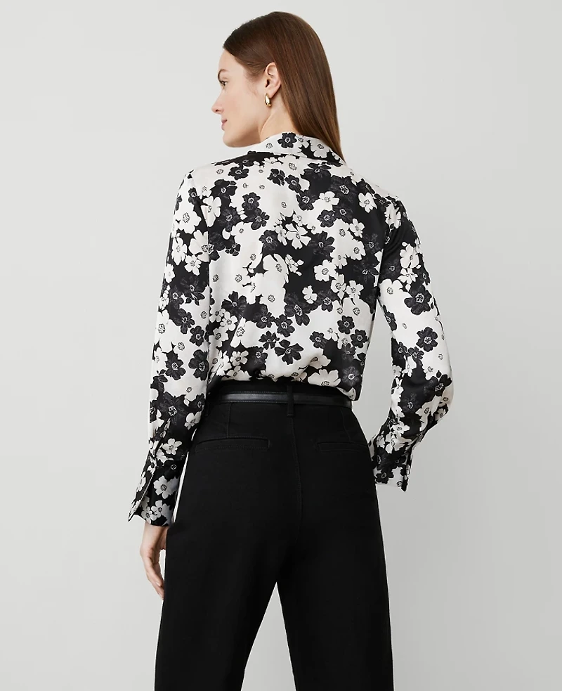 Ann Taylor Petite Floral Satin Wrap Bodysuit Black Women's