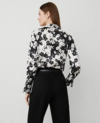 Ann Taylor Petite Floral Satin Wrap Bodysuit Black Women's