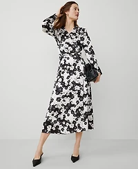 Ann Taylor Petite Floral Satin Wrap Bodysuit Black Women's