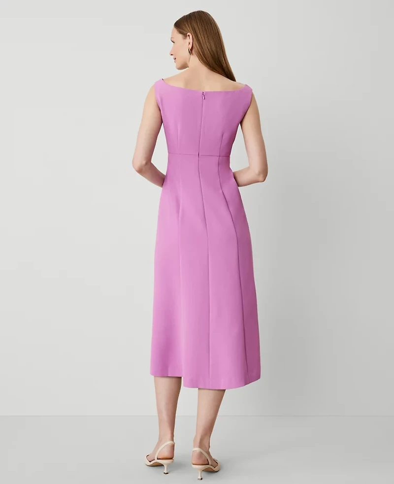 Ann Taylor The Petite Seamed Flare Dress Fluid Crepe Orchid Glow Women's