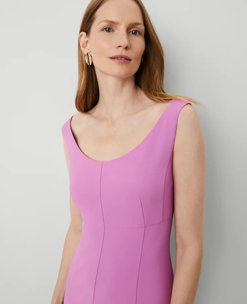 Ann Taylor The Petite Seamed Flare Dress Fluid Crepe Orchid Glow Women's