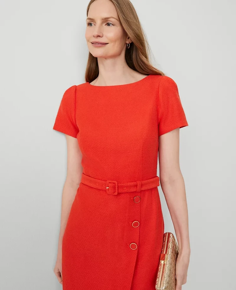 Ann Taylor Petite Tweed Short Sleeve Sheath Dress Size 0 Grenadine Punch Women's