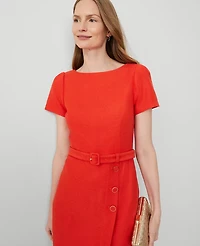 Ann Taylor Petite Tweed Short Sleeve Sheath Dress Size 0 Grenadine Punch Women's