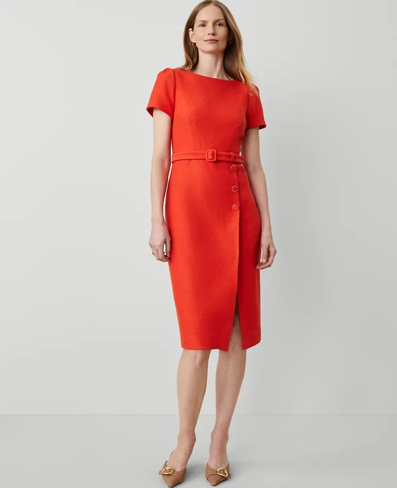Ann Taylor Petite Tweed Short Sleeve Sheath Dress Size 0 Grenadine Punch Women's