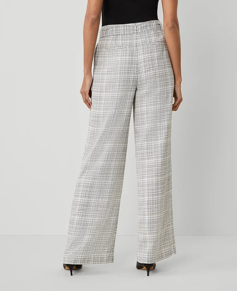 Ann Taylor The Petite Belted Pleated Wide-Leg Pant in Plaid Size 12 Ivory Multi Women's