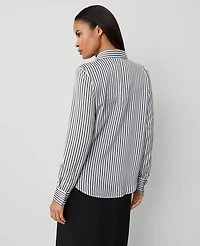Ann Taylor Striped Slim Fit Shirt Black Women's