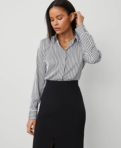 Ann Taylor Striped Slim Fit Shirt Black Women's