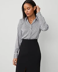 Ann Taylor Striped Slim Fit Shirt Black Women's