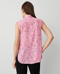 Ann Taylor Floral Shirred Sleeveless Shirt Size Large Enchanted Pink Women's