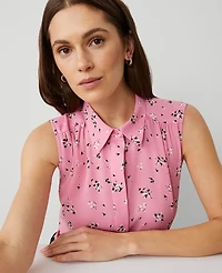 Ann Taylor Floral Shirred Sleeveless Shirt Size Large Enchanted Pink Women's
