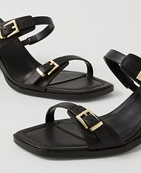 Ann Taylor Double Strap Leather Block Heel Sandals Black Women's
