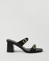 Ann Taylor Double Strap Leather Block Heel Sandals Black Women's