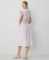 Ann Taylor Petite Smocked-Waist Midi Flare Dress Orchid Hush Women's