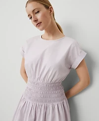 Ann Taylor Petite Smocked-Waist Midi Flare Dress Orchid Hush Women's