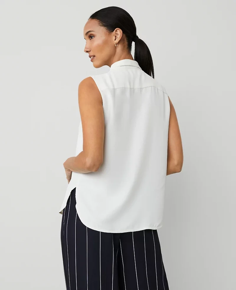 Ann Taylor Petite Shirred Yoke Sleeveless Shirt Winter White Women's